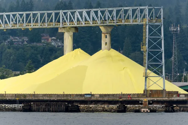 Mounds of sulfur as industrial byproduct and waste