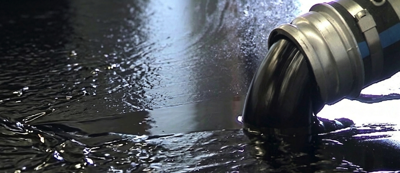 Bitumen gushing from a pipe