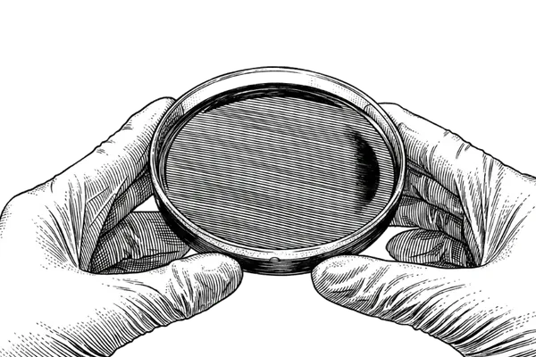 Etched illustration of hands holding an asphalt core sample